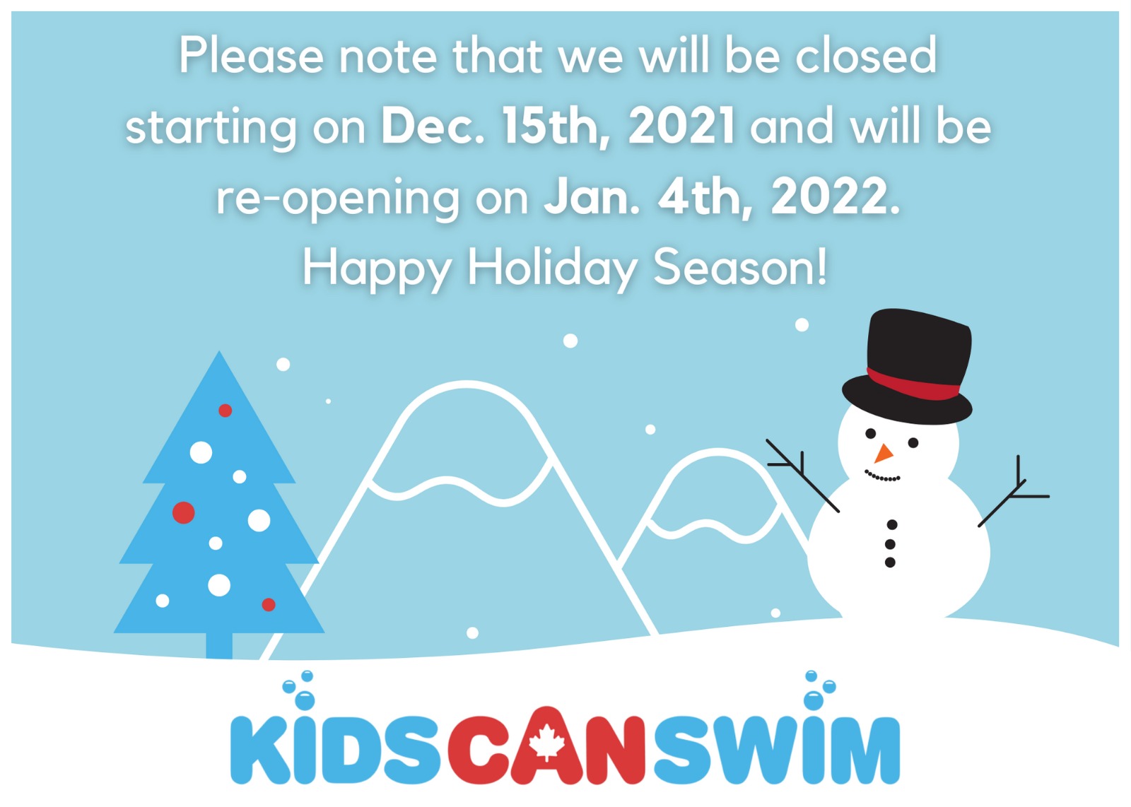 KCS Is Closed For The Holidays – Dec. 15th, 2021 – Jan. 3rd, 2022